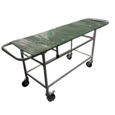 Silver And Dark Green Stainless Steel Patient Stretcher Trolley For