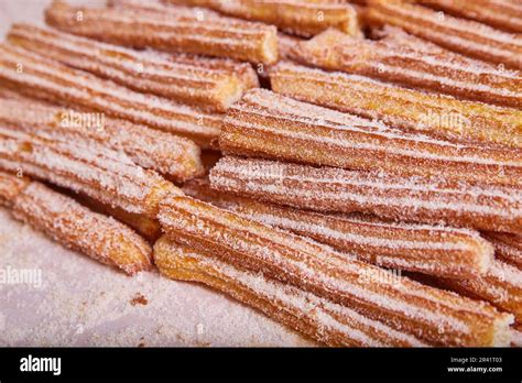 Tray Of Churros A Star Shaped Mexican Baked Pastry Coated In Cinnamon