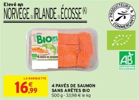 Promo 4 PAVÉS DE SAUMON SANS ARÊTES BIO chez Intermarché