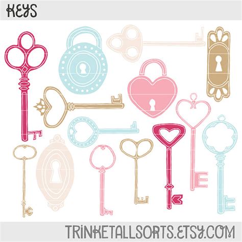 Keys - Hand Drawn Clip Art - Antique Key Clip Art - Vintage Keys Clipart - Commercial Use | Clip ...