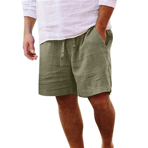 Njoeus Mens Linen Shorts Casual Cotton Elastic Waist Shorts For Men