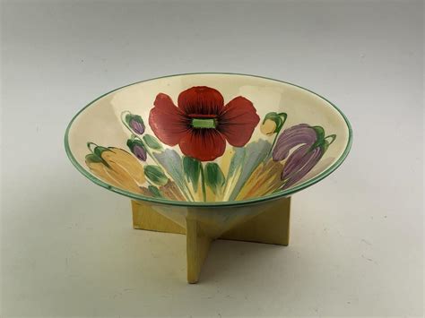 Clarice Cliff Delecia Poppy Large Conical Bowl Stunning Art Deco