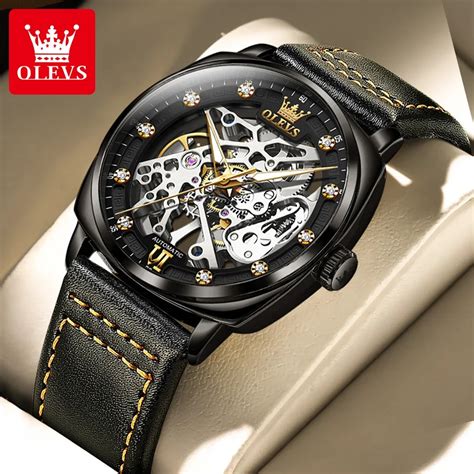 Olevs Montre M Canique Existent Pour Homme Modules De Bracelet En Cuir