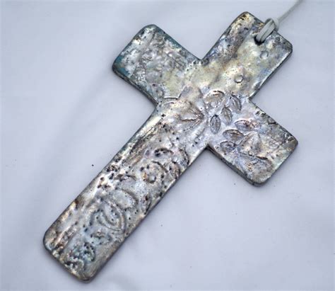 Silver Raku Ceramic Cross Christian Clay Cross Christian Wall