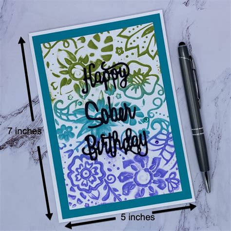 Happy Sober Birthday Card With Embossed Flowers Handmade Recovery Cards