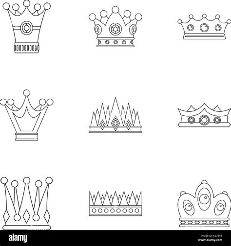 Medieval Crown Icon Set Outline Style Stock Vector Image And Art Alamy