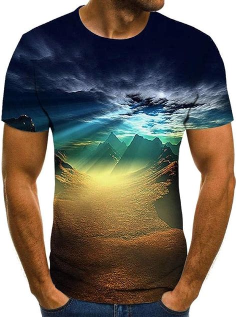 Herren 3D T Shirt Lässig Kurzarm O Ausschnitt Natur Bedrucktes T Shirt