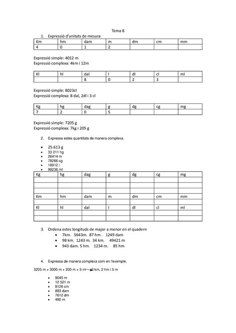 Documento Mates Tema Expressi Dunitats De Mesura Km Hm Dam M