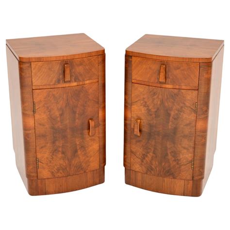 Pair Of Figured Walnut Art Deco Bedside Drawer Cabinets At 1stdibs