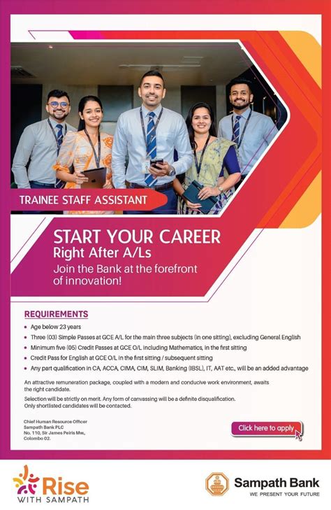 Trainee Staff Assistant Sampath Bank Job Vacancies 2024 Jobmarketlk