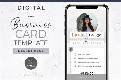 Digital Business Card Template Blue Graphic By Thirty One Palms Studio