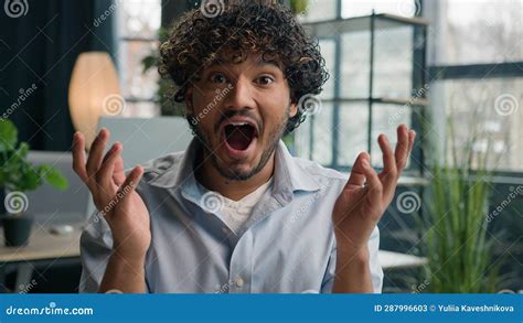 Surprised Face Happy Indian Arabian Man Ethnic Guy Businessman Looking