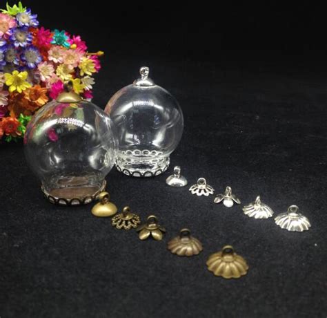 20pcs 3020mm Glass Globe Silverbronze Plated Lace Tray Beads Cap Glass Vial Pendant Fashion