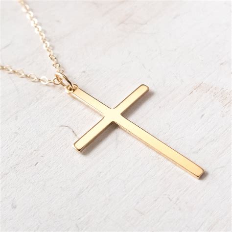 Skinny Cross Necklace In Gold Filled Large Cross Pendant Etsy