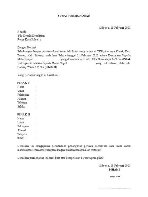 Surat Permohonan Laka Pdf