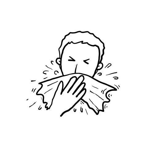 hand drawn person covering  mouth   tissue  coughing