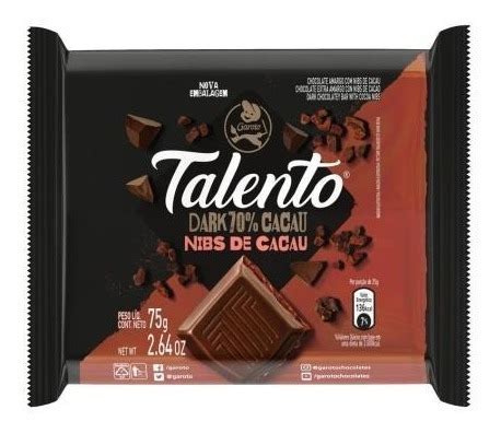 Chocolate Talento Nibs 70 Dark Cacau Display C 15un 75g Frete grátis