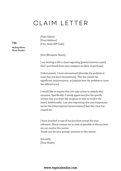 Free Printable Claim Letter Templates Pdf Word Examples