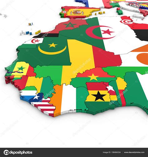 3D Map of West Africa with National Flags on White Background 3D Stock ...