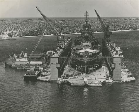 Us Navy Warship In A Floating Dry Dock Pacific Ocean 1945 The