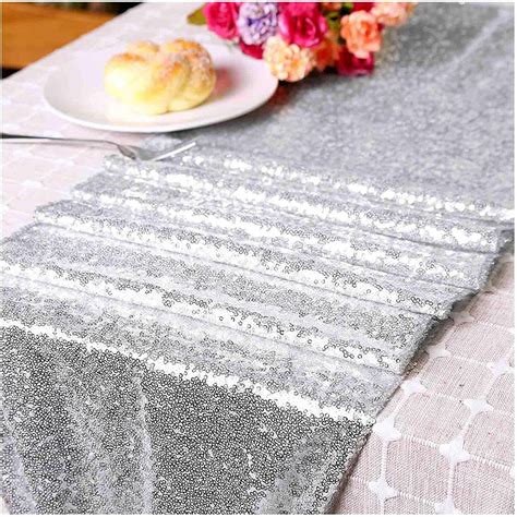 Zukuco Sparkly Table Runner Sequin Fabric Table Runner Rectangle 12x108 Inch Glitter Table