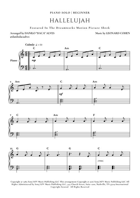 Hallelujah Arr Danilo Daca Alves By Andrea Bocelli Sheet Music For