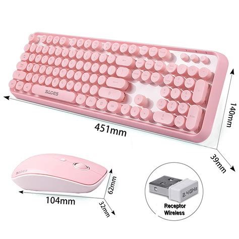 SADES V2020 Teclado Mouse Sem Fio Wireless 2 4Ghz Rosa ABNT Sades