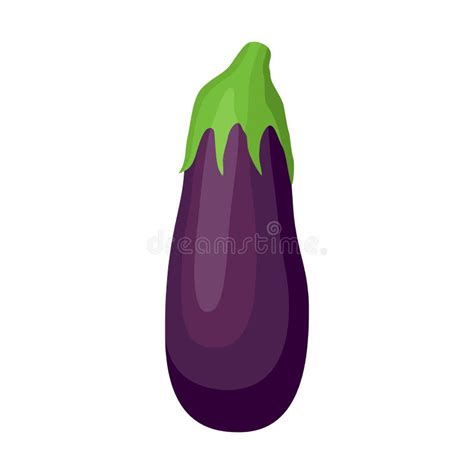 Purple Eggplant In Cartoon Flat Style Natural Fresh Vegetable Stock