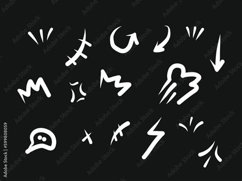 Vector Set Of Hand Drawn Cute Cartoony Expression Sign Doodle Line