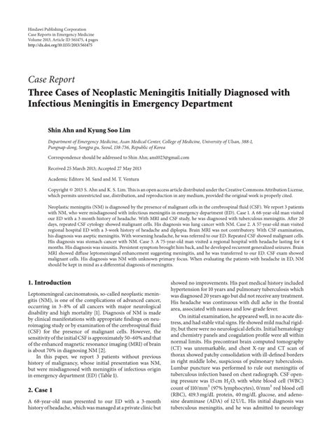 Pdf Three Cases Of Neoplastic Meningitis Initially Diagnosed With Infectious Meningitis In