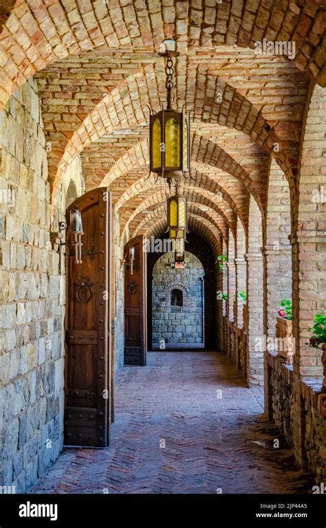 Cloistered Walkway At Castello Di Amorosa A Winery In A Mock Tuscan