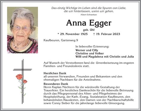 Traueranzeigen von Anna Egger Allgäuer Zeitung