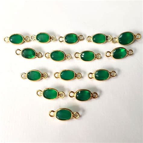 Bezel Gemstone Connectors Links 925 Sterling Silver Green ONYX Etsy