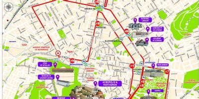 Athens hop on hop off bus tour map - Map of Athens hop on hop off bus ...