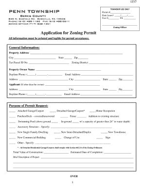 Fillable Online Zoning Officer Application For Zoning Permit Co Berks