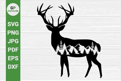 Horned Deer Svg Forest Svg Mountain Svg Woods Svg Pine Trees Svg