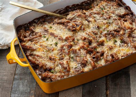 Casserole de pâtes façon soupe à l oignon gratinée