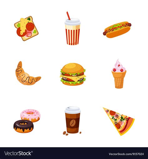 Fast food items set Royalty Free Vector Image - VectorStock