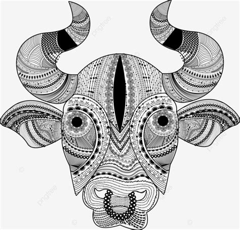 Gambar Desain Seni Garis Doodle Dengan Bentuk Kepala Banteng Vektor