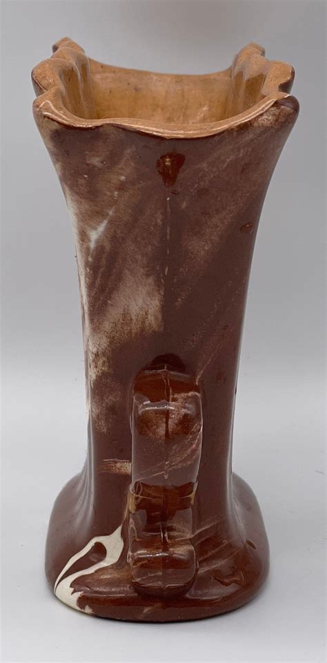 Vintage Art Deco Slag Glass Pottery Vase Chocolate Brown Swirl Etsy