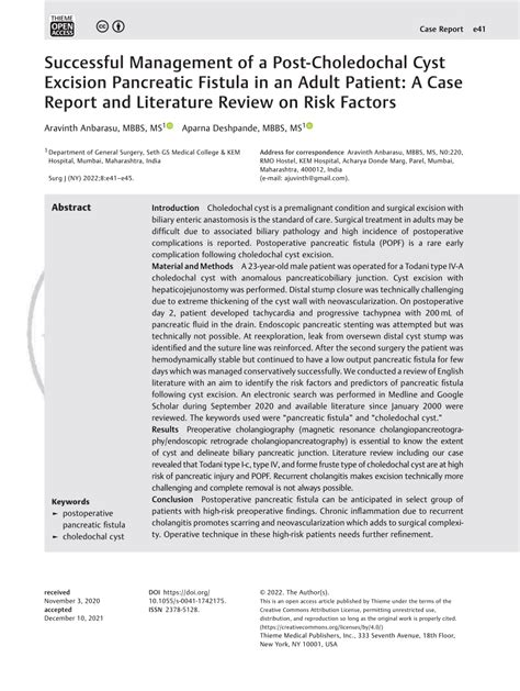 PDF Successful Management Of A Post Choledochal Cyst Excision