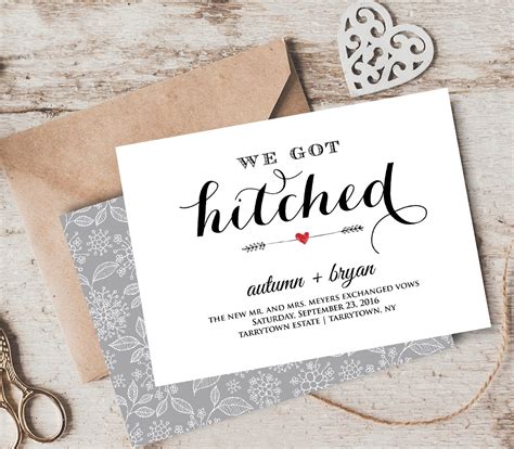 Elope Announcement, DIY Wedding Elopement Printable, We Got Hitched ...