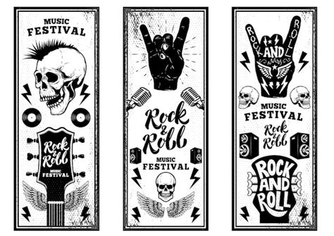 Premium Vector Rock And Roll Party Flyers Template Vintage Guitars Punk Skull Rock And Roll