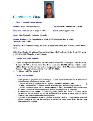 Curriculum Vitae Yonaiker Pdf