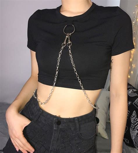 Crop Top With Ring Chains Edgy Outfits Chain Clothing Chain Top