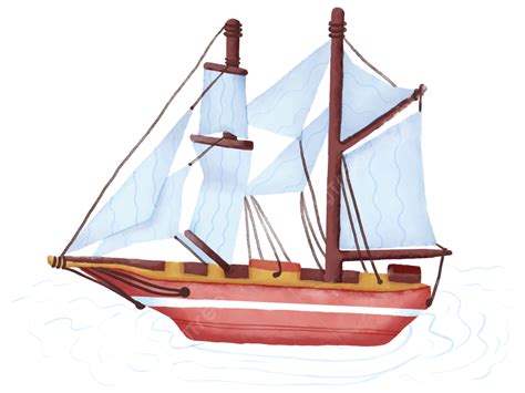 Watercolor Sailboat Illustration Material Element Boat In The Sea