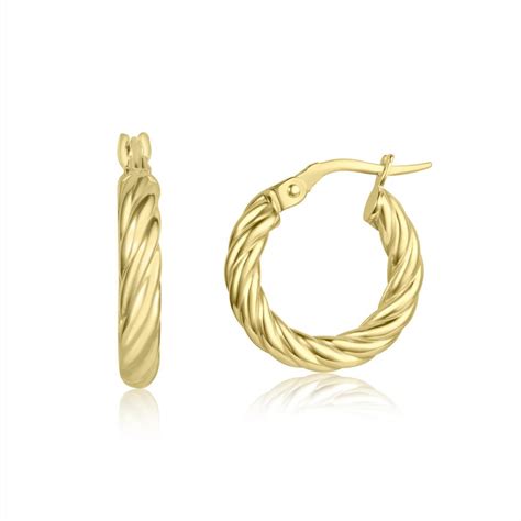 18ct Yellow Gold Twist Hoop Earrings 16mm Pravins