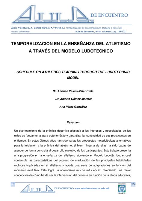 PDF Temporalización en la enseñanza del atletismo a través del modelo