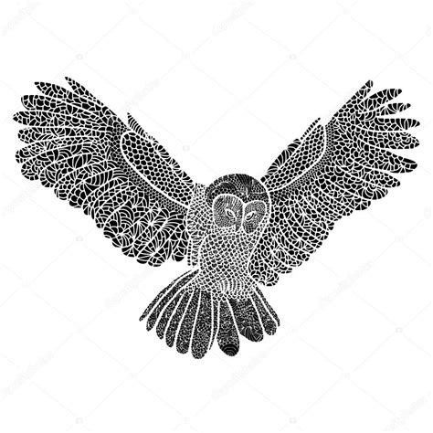 Flying Owl Illustration Black And White