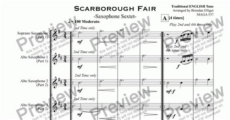 Scarborough Fair Saxophone Sextet Download Sheet Music Pdf File